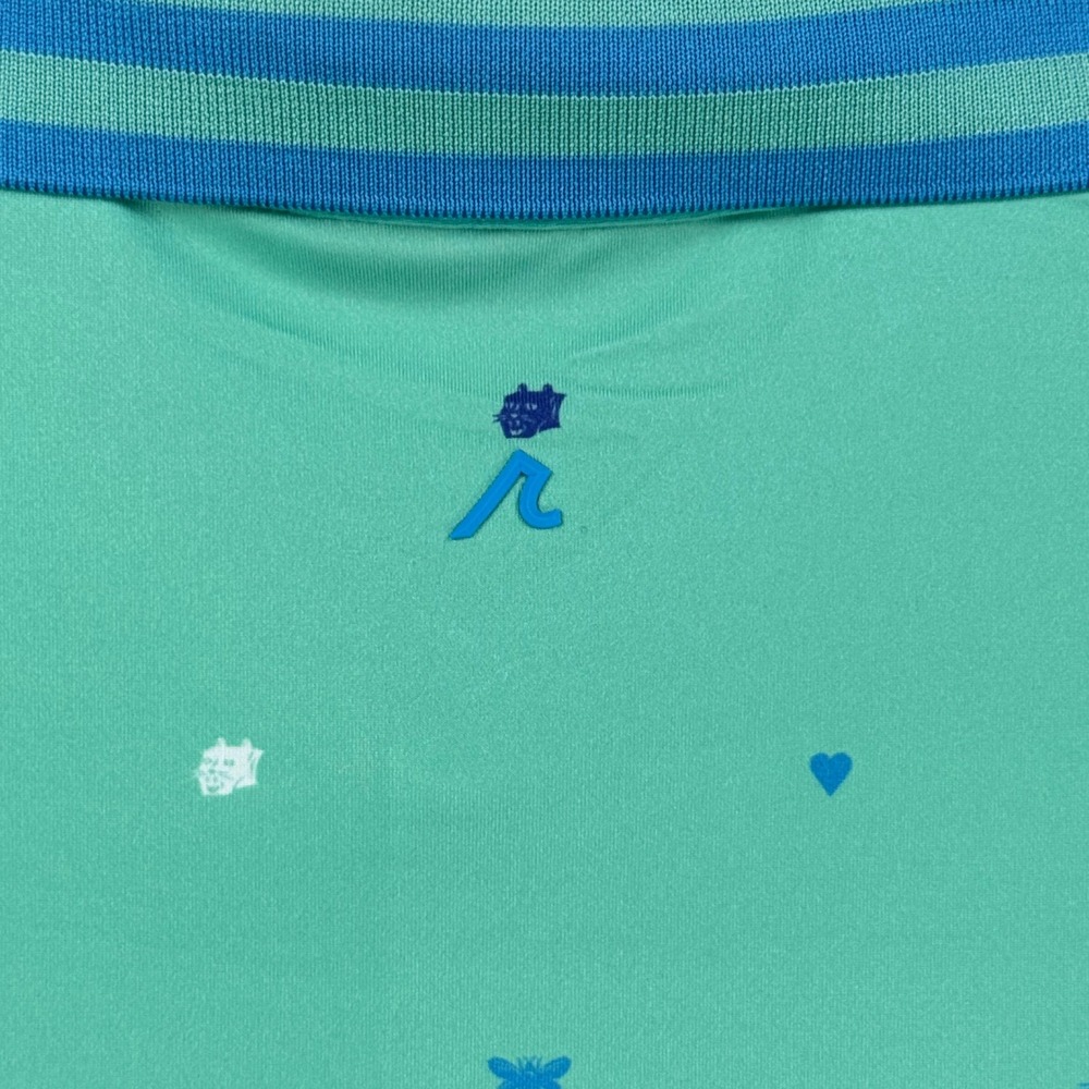 Redvanly Mens Golf Polo Shirt Large Green Heart Butterfly Panther Print S/S - Picture 8 of 8